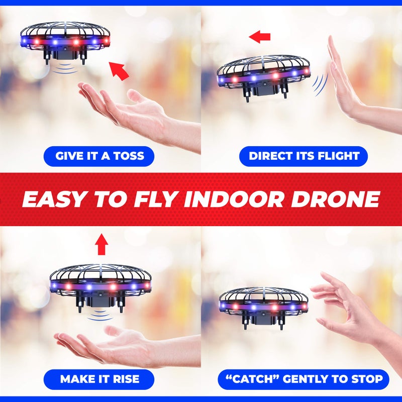 Force1 Scoot LED Hand Operated Drone for Kids or Adults - Hands Free Motion Sensor Mini Drones, Easy Indoor Flying Orb Ball Small UFO Toy for Boys and Girls (Red/Blue) - Image 5